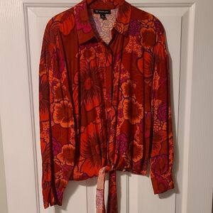 INC International Concepts Red and Pink Floral Blouse